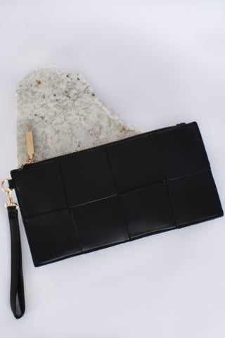 Kara Plait Pouch - Black
