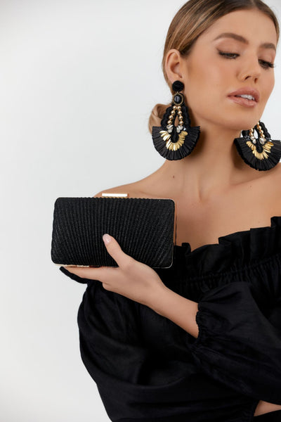 Kassidy Fan Lurex Structured Clutch - Black