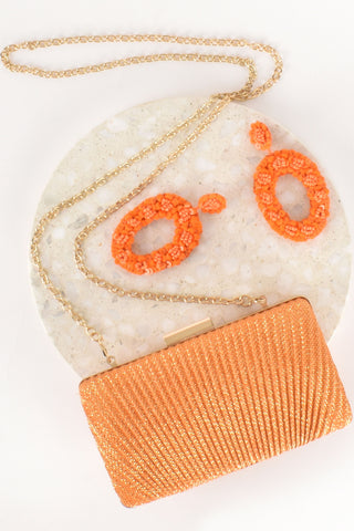 Kassidy Fan Lurex Structured Clutch - Orange