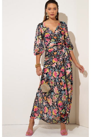 Katrina Maxi Wrap Dress - Navy Floral