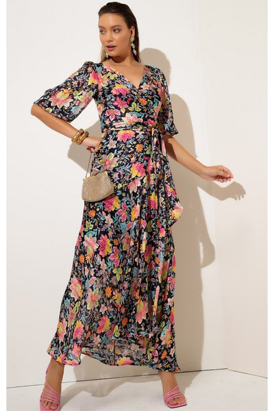 Katrina Maxi Wrap Dress - Navy Floral