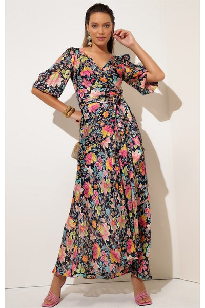 Katrina Maxi Wrap Dress - Navy Floral