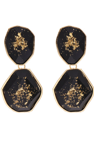 Kenzie Gold Leaf Drop Earrings - Black