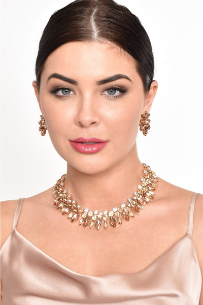 Kiara Diamante Jewel Short Necklace - Gold