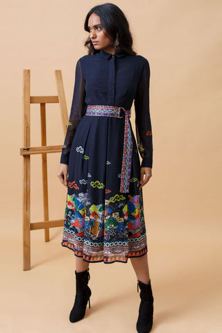 Kyoto Shirt Dress - Blue Black
