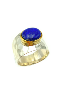 Lapis Lazuli Hammered Ring - Silver 925