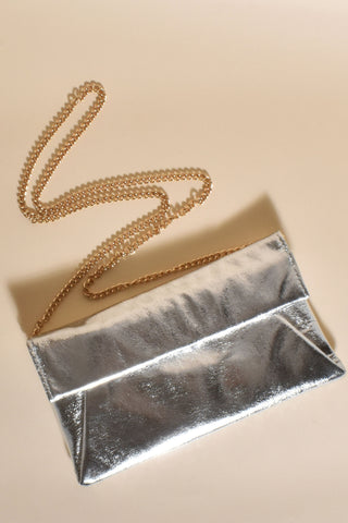Laura Short Foldover Metallic Event Bag - Silver