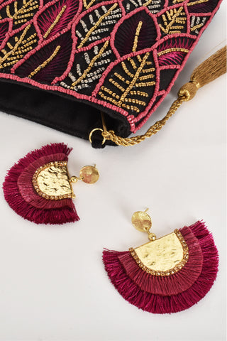 Layered Aged Metal Fringe Earrings - Wine Gold