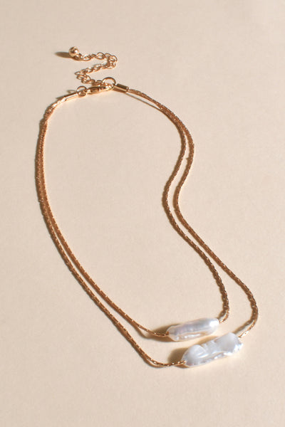 Layered Fine Pearl Necklace - Gold