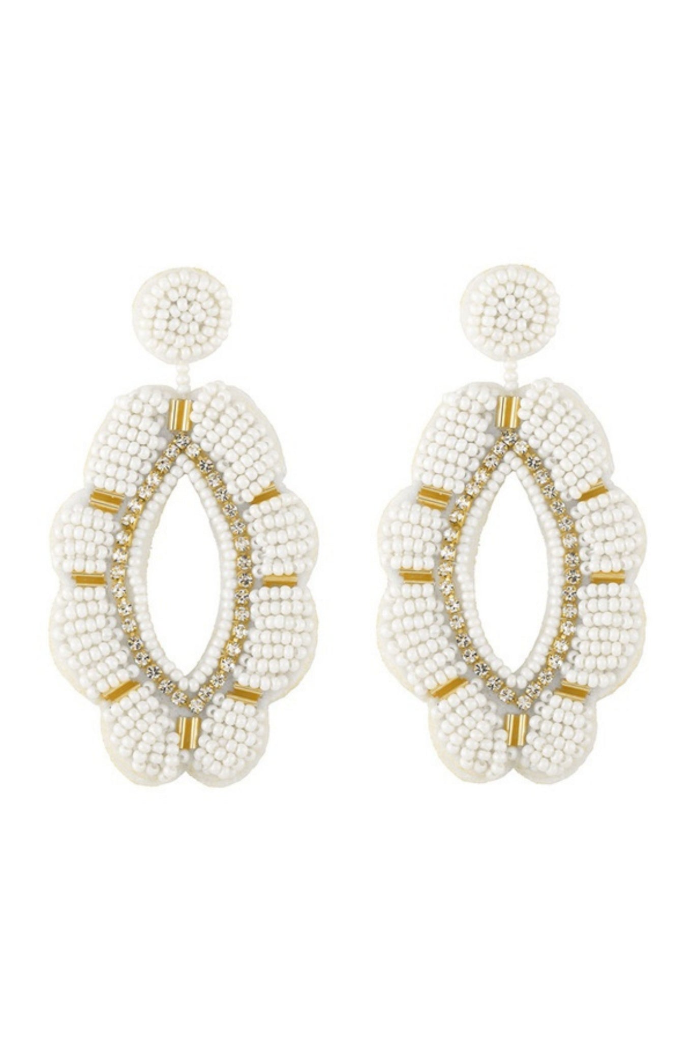 Lena Hand Beaded Felt Back Earring - White