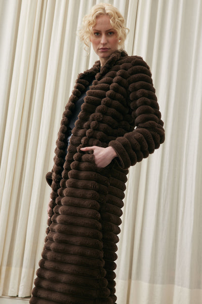 Lexie Faux Fur Coat - Chocolate Brown SIZE L/12 ONLY
