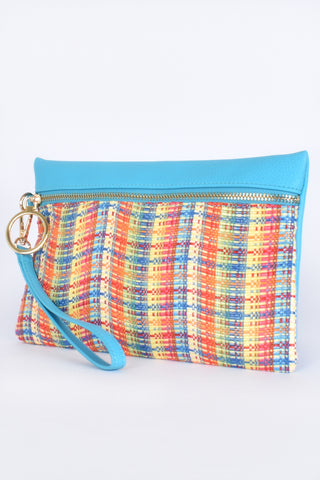 Lila Zip Front Pouch - Blue Multi Tartan