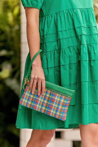 Lila Zip Front Pouch - Green Multi Tartan