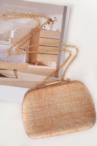 Lillie Curved Edge Weave Structured Clutch - Copper