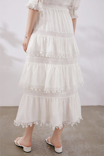 Louetta Embroidered Skirt - White