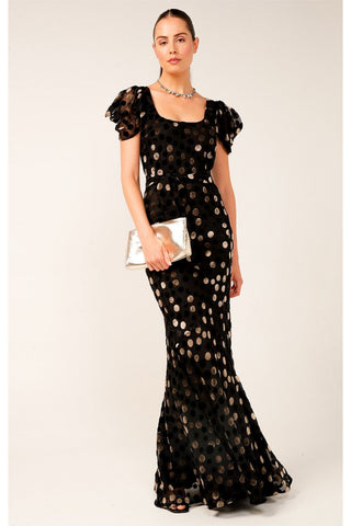 Ludo Bias Gown - Black Gold Velvet Spot