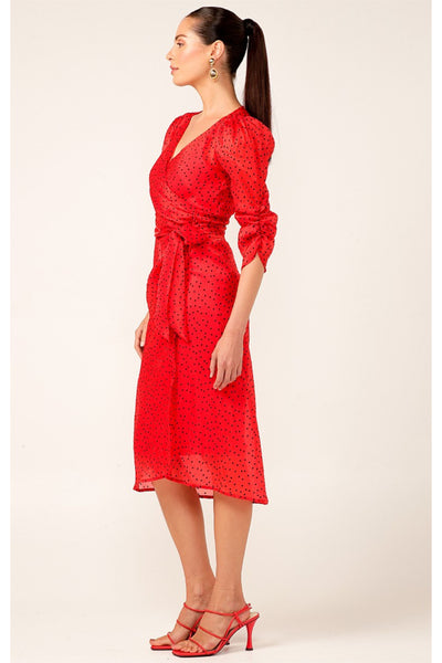 Luna Lu Wiggle Wrap Dress - Red Black Velvet Spot