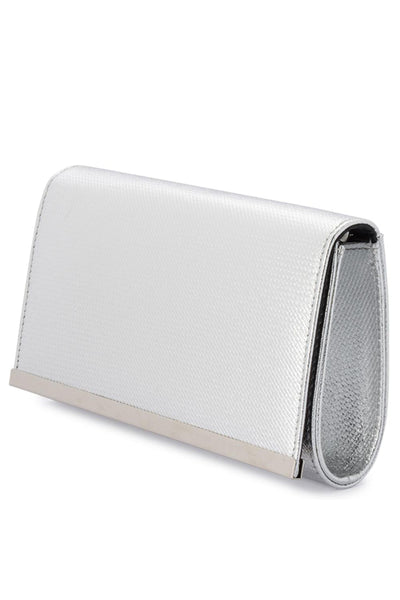 Maddie Metallic Embossed Foldover Clutch - Silver