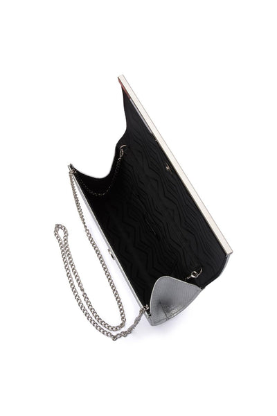 Maddie Metallic Embossed Foldover Clutch - Silver