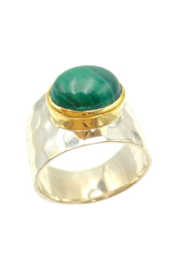 Malachite Hammered Ring - Silver 925