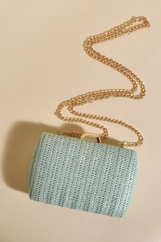Maron Striped Weave Structured Clutch - Mint