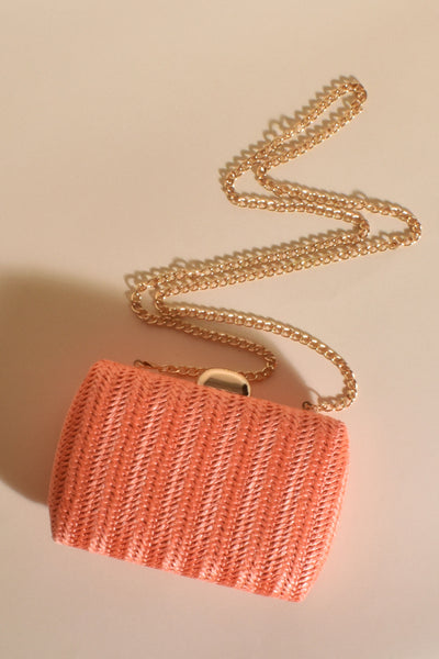 Maron Striped Weave Structured Clutch - Orange