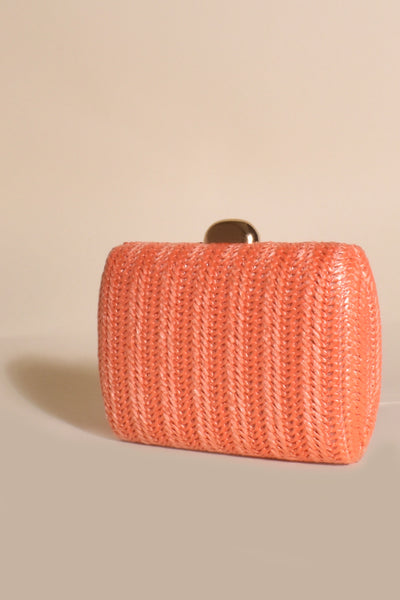 Maron Striped Weave Structured Clutch - Orange