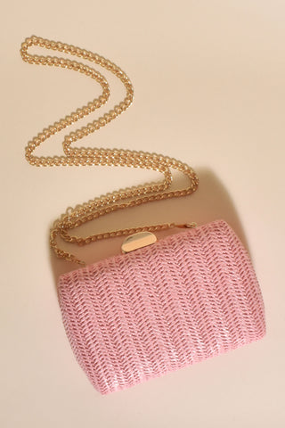 Maron Striped Weave Structured Clutch - Pink