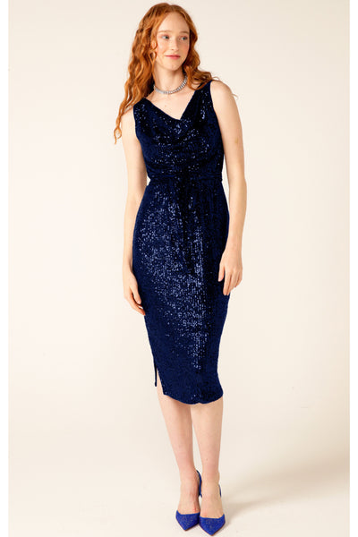 Martinique Reversible Sequin Midi Dress - Sapphire Navy