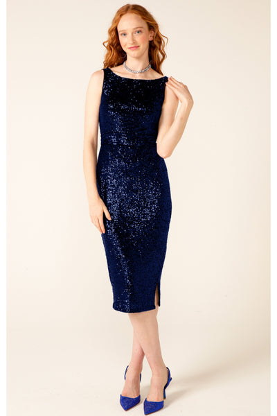 Martinique Reversible Sequin Midi Dress - Sapphire Navy