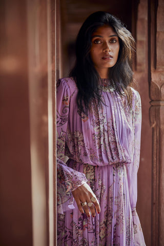 Mavi Pleated Long Dress - Orchid