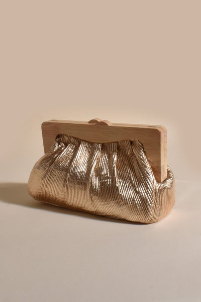 Megan Timber Frame Pleat Clutch - Gold