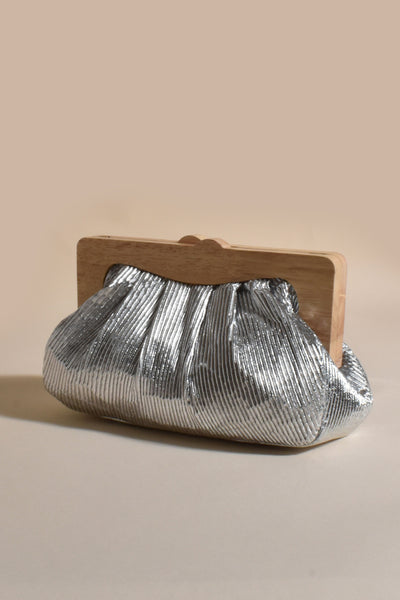 Megan Timber Frame Pleat Clutch - Silver