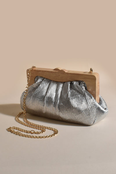 Megan Timber Frame Pleat Clutch - Silver