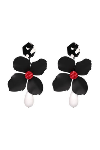 Metal Cut and Resin Flower Earring - Black