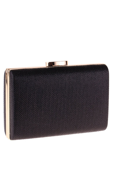 Metallic Chevron Hard Case Clutch - Black