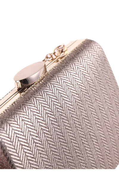 Metallic Chevron Hard Case Clutch - Black