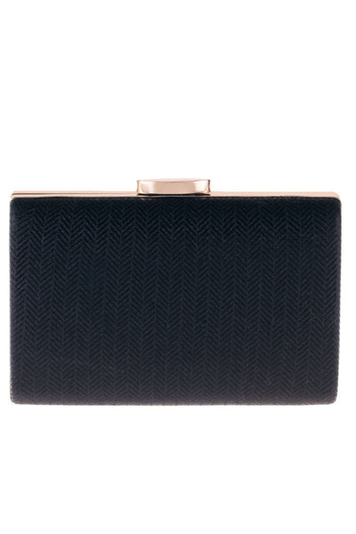 Metallic Chevron Hard Case Clutch - Black