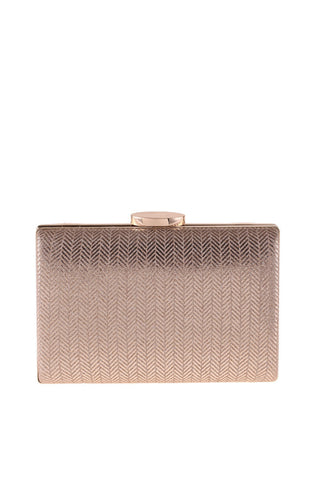 Metallic Chevron Hard Case Clutch - Gold