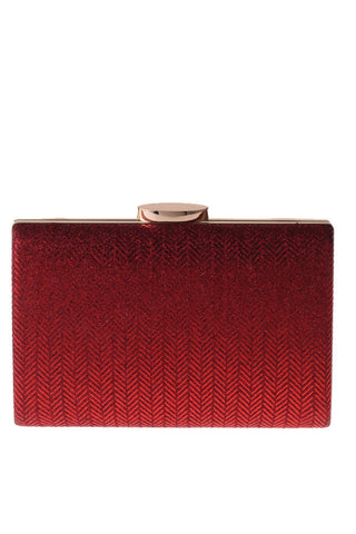 Metallic Chevron Hard Case Clutch - Red