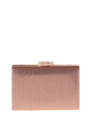 Metallic Chevron Hard Case Clutch - Rose Gold