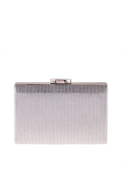 Metallic Chevron Hard Case Clutch - Silver