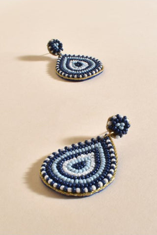 Mini Beaded Teardrop Earrings - Blue