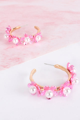 Mini Daisy Chain Hoops - Pink