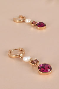 Mini Hoop Jewel Pearl Drop Event Earrings - Coral Pink