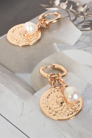 Mini Medallion Pearl Cluster Hoops - Gold