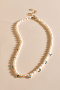 Mini Stone Drops Fine Pearl Necklace - Turquoise