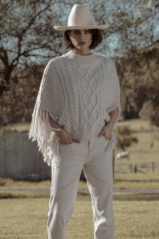 Westward Knit Poncho - Ivory
