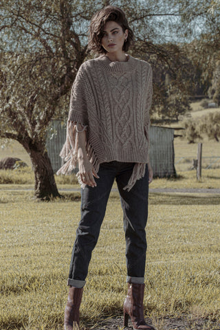 Westward Knit Poncho - Rustic Taupe