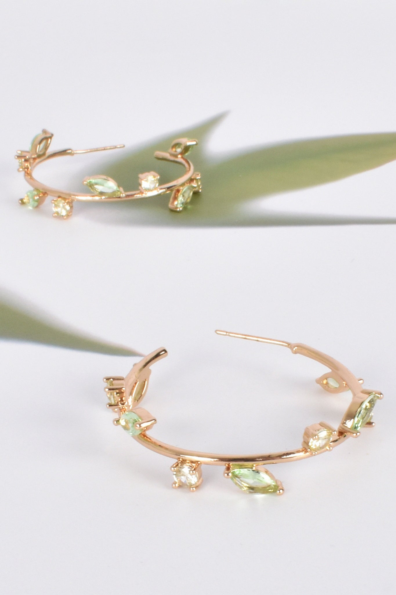 Mira Jewelled Hoops - Green Gold
